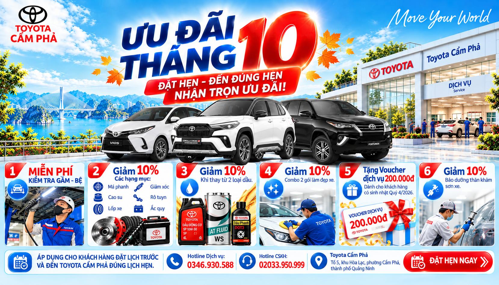 🎯 ƯU ĐÃI DỊCH VỤ THÁNG 10 – TOYOTA CẨM PHẢ 🚗